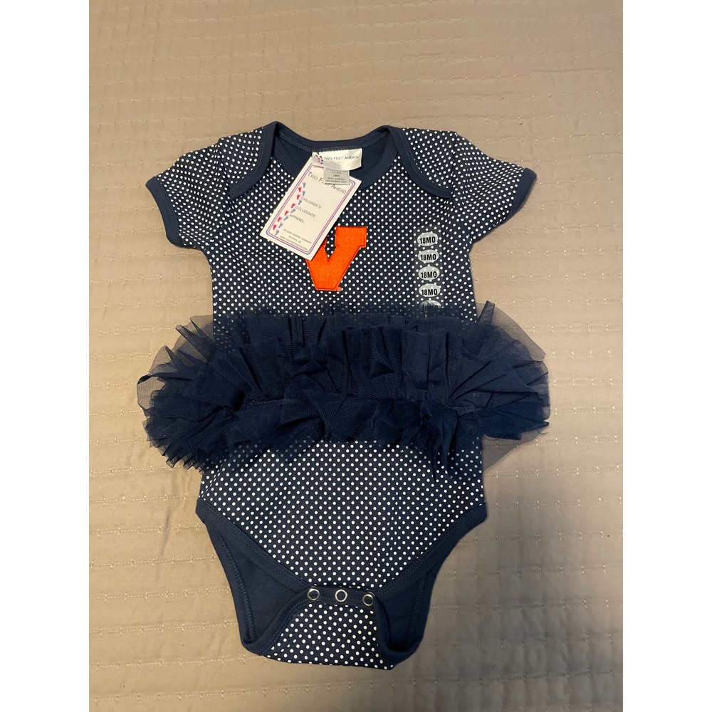 Two Feet Ahead Virginia Cavaliers UVA Tutu Bodysuit Navy Polka Dot 18 Months NWT